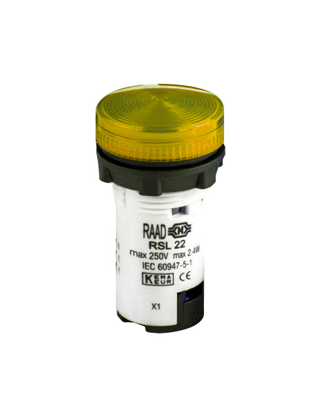 چراغ سیگنال زرد رعد RSL22 ۲۲۰ ولت مناسب تابلو برق صنعتی و ساختمانی